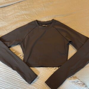 Adanola Women's Long Sleeve Crop Top - Gray